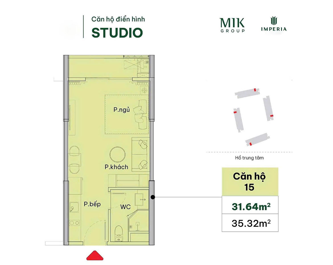 Layout thiết kế căn hộ Studio The Harbor Skyline Vũ Yên