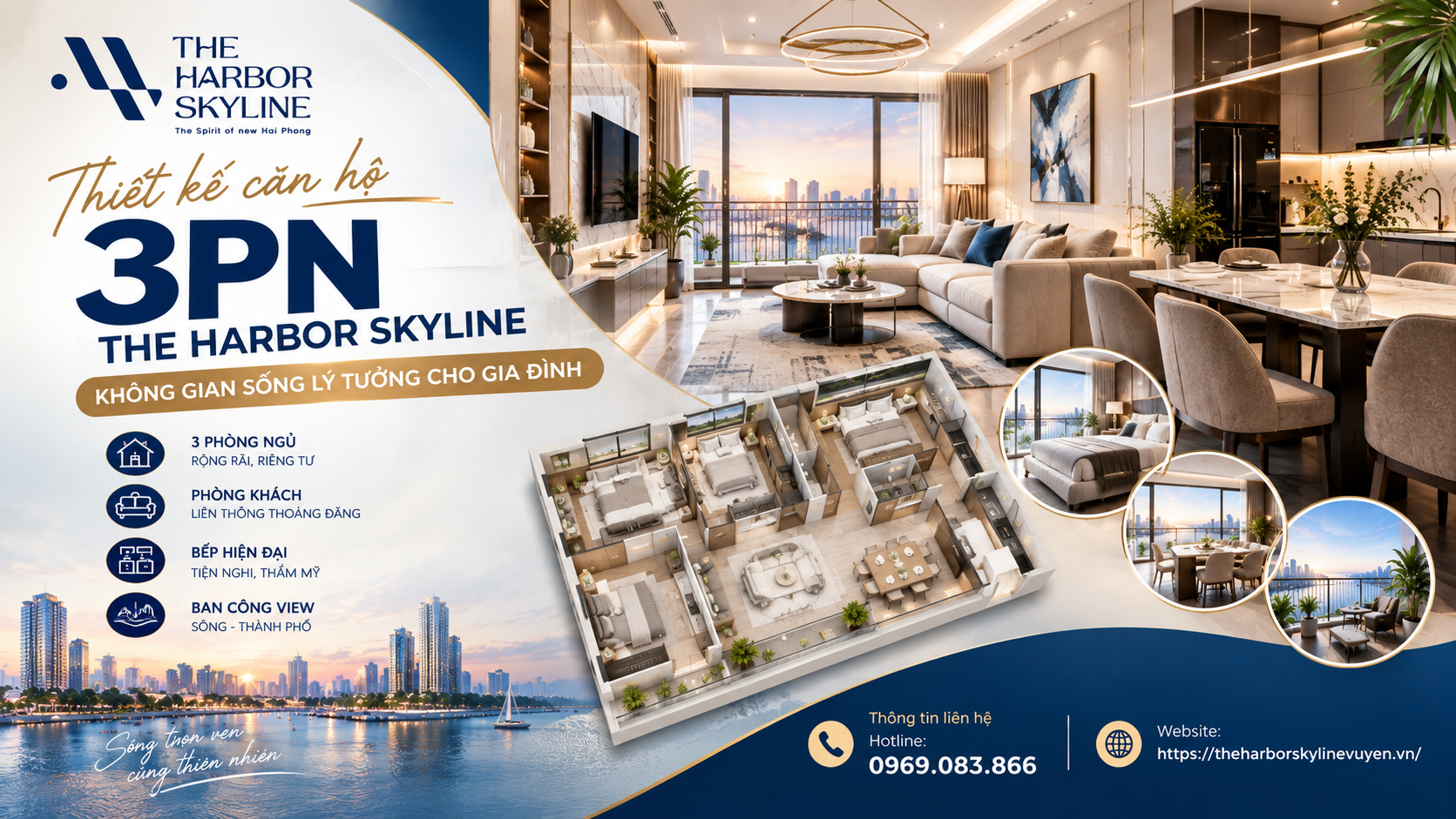 Thiết kế căn hộ 3PN The Harbor Skyline